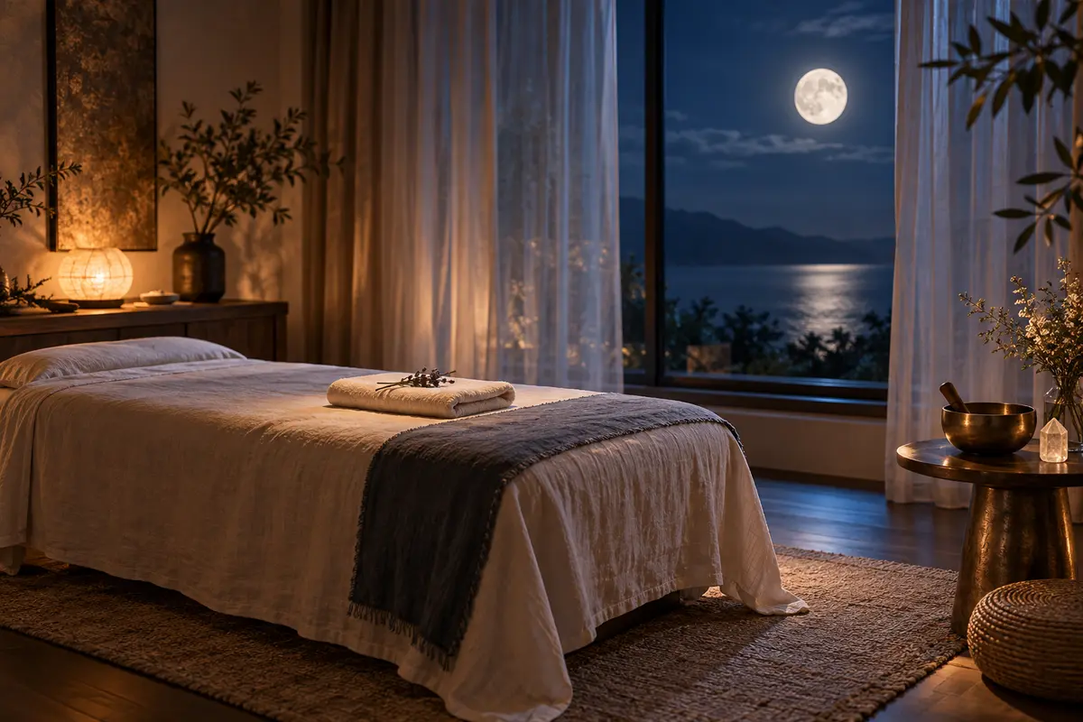 Moonlit private wellness session concept